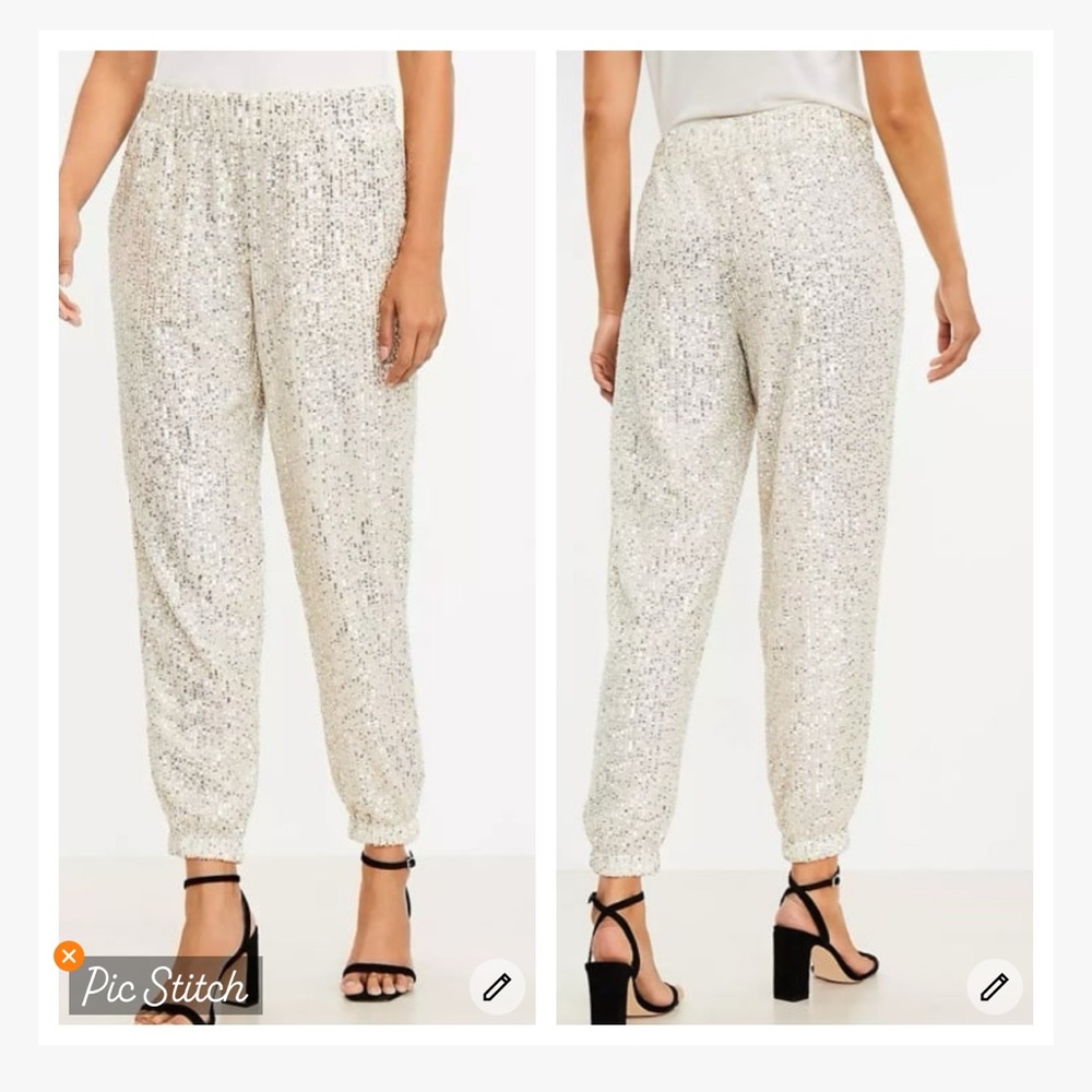 Loft Sequin Joggers Champagne